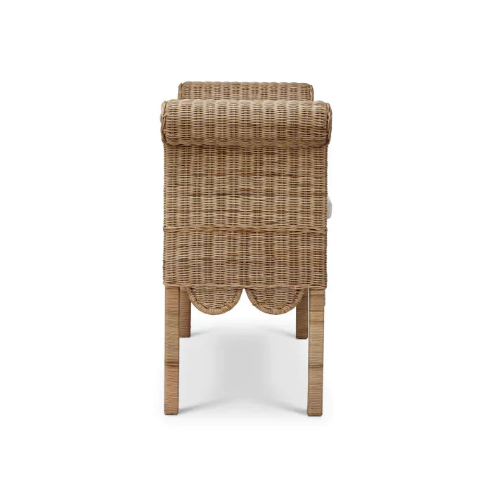 Bramble - Newport Scalloped Bench in Rattan Natural w/ Arctic White Performance Fabric - 28447RNATSF204---- - GreatFurnitureDeal