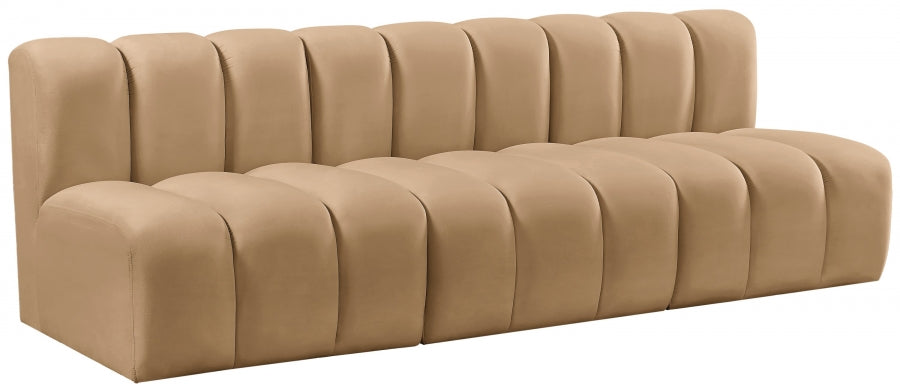 Meridian Furniture - Arc Velvet Modular Sofa in Camel - 103Camel-S3F - GreatFurnitureDeal