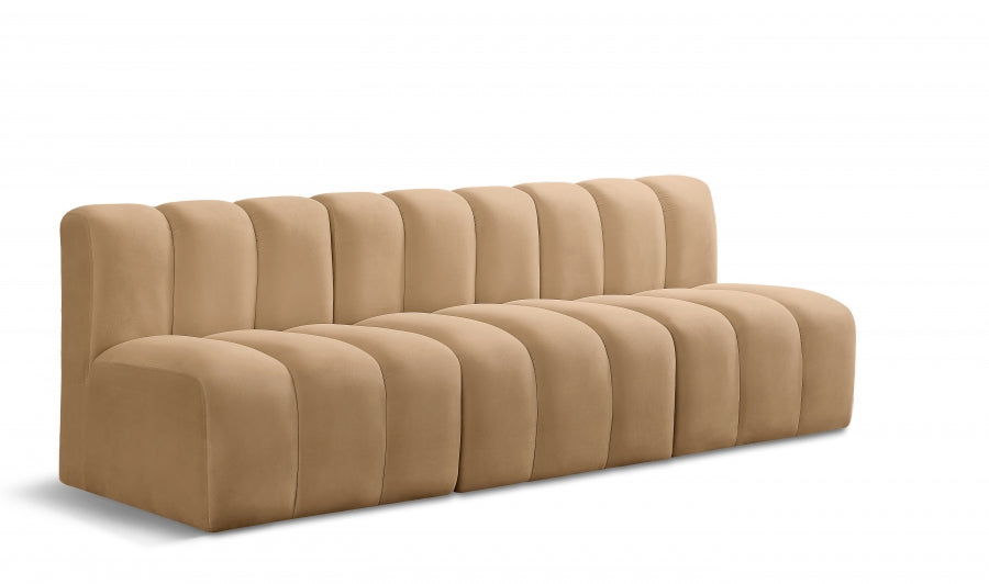 Meridian Furniture - Arc Velvet Modular Sofa in Camel - 103Camel-S3F - GreatFurnitureDeal