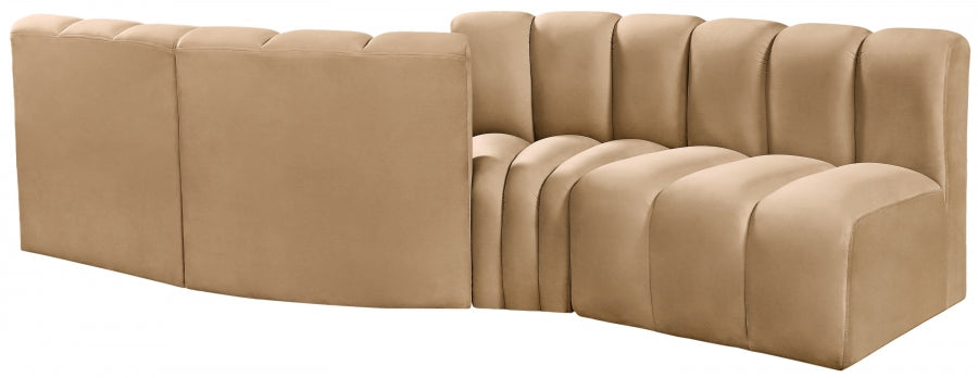 Meridian Furniture - Arc Velvet 4 Piece Sectional in Camel - 103Camel-S4A - GreatFurnitureDeal