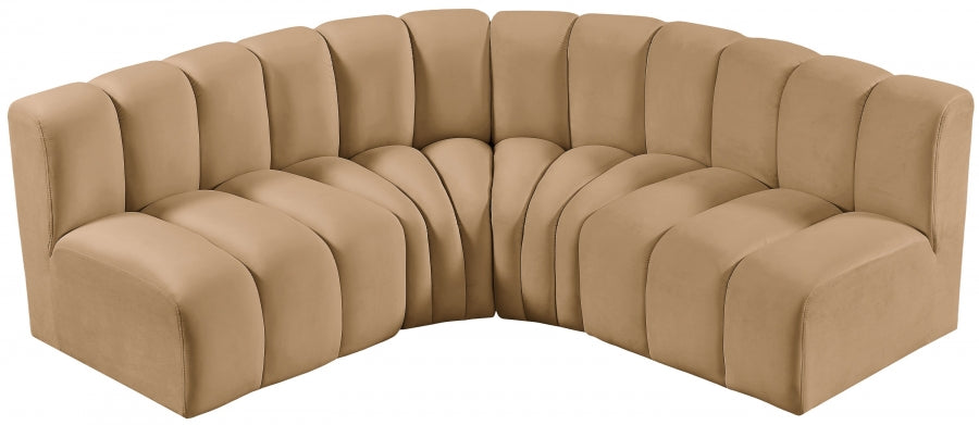 Meridian Furniture - Arc Velvet 4 Piece Sectional in Camel - 103Camel-S4B - GreatFurnitureDeal