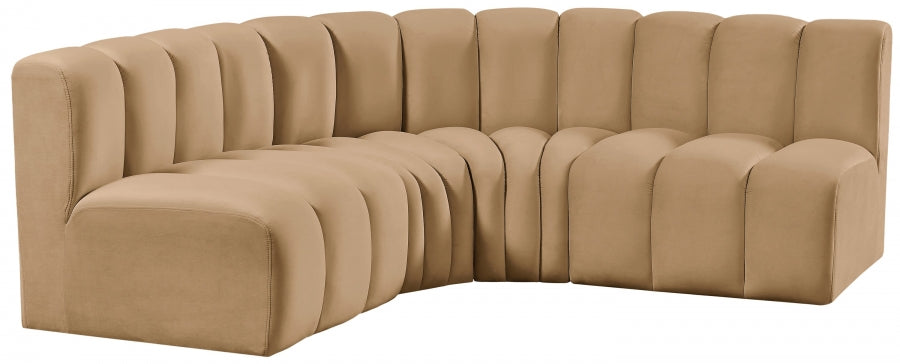 Meridian Furniture - Arc Velvet 4 Piece Sectional in Camel - 103Camel-S4B - GreatFurnitureDeal