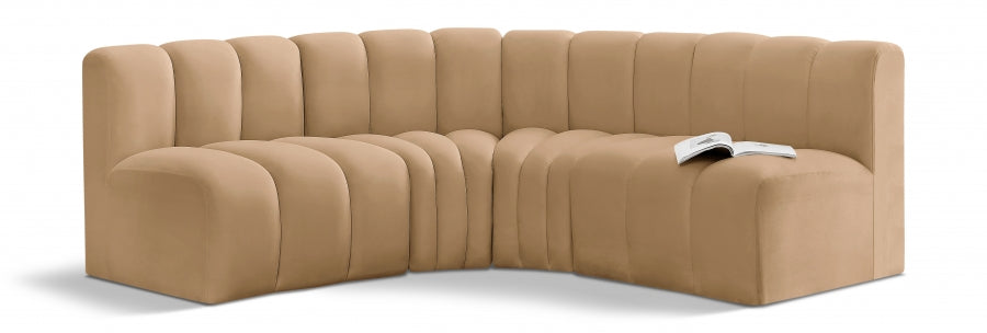 Meridian Furniture - Arc Velvet 4 Piece Sectional in Camel - 103Camel-S4B - GreatFurnitureDeal