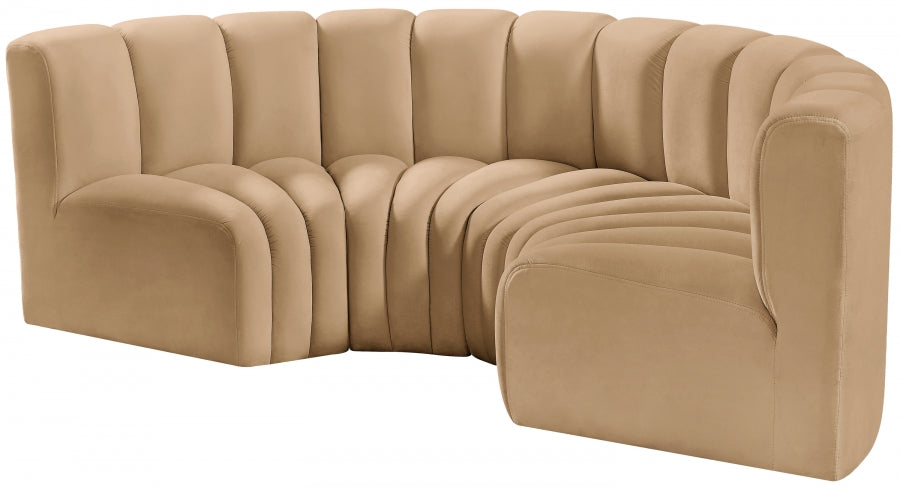 Meridian Furniture - Arc Velvet 4 Piece Sectional in Camel - 103Camel-S4C - GreatFurnitureDeal