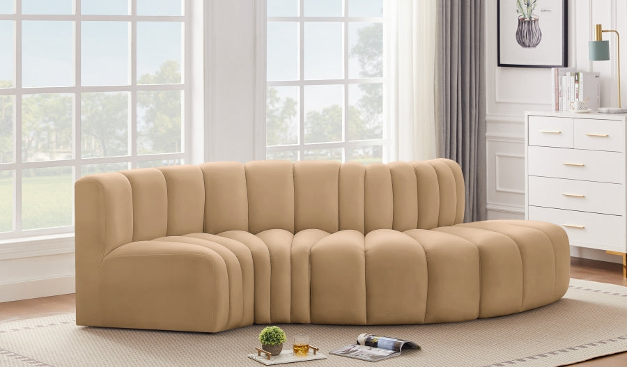 Meridian Furniture - Arc Velvet 4 Piece Sectional in Camel - 103Camel-S4D - GreatFurnitureDeal