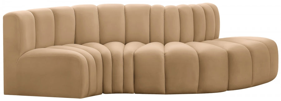 Meridian Furniture - Arc Velvet 4 Piece Sectional in Camel - 103Camel-S4D - GreatFurnitureDeal