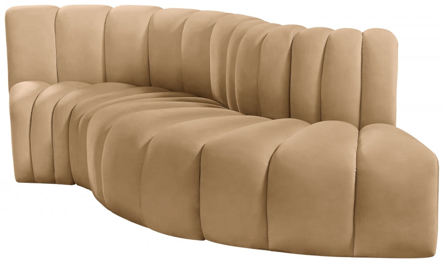 Meridian Furniture - Arc Velvet 4 Piece Sectional in Camel - 103Camel-S4D - GreatFurnitureDeal