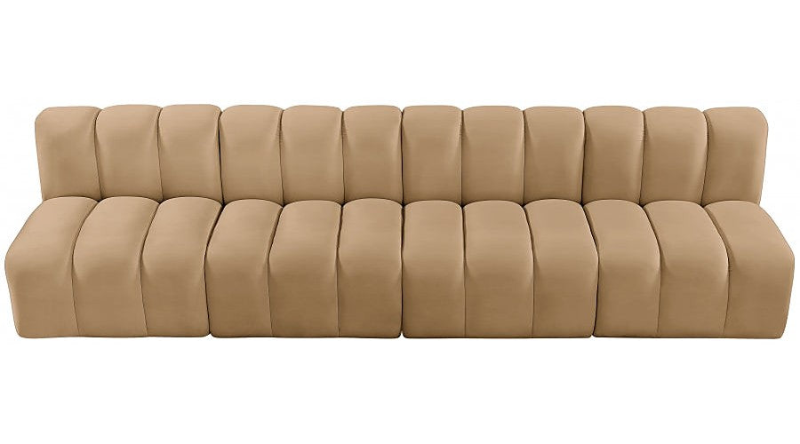 Meridian Furniture - Arc Velvet 4 Piece Sectional in Camel - 103Camel-S4E - GreatFurnitureDeal