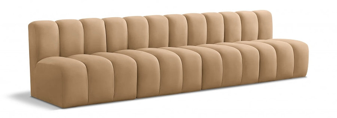 Meridian Furniture - Arc Velvet 4 Piece Sectional in Camel - 103Camel-S4E - GreatFurnitureDeal