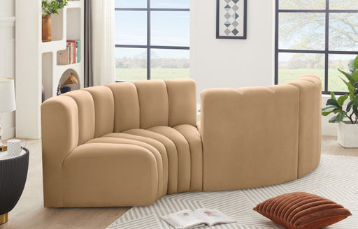 Meridian Furniture - Arc Velvet 4 Piece Sectional in Camel - 103Camel-S4F - GreatFurnitureDeal