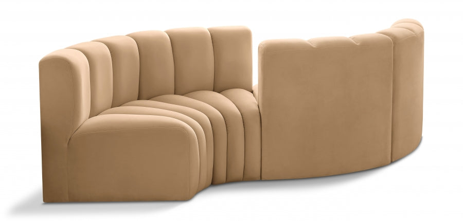 Meridian Furniture - Arc Velvet 4 Piece Sectional in Camel - 103Camel-S4F - GreatFurnitureDeal