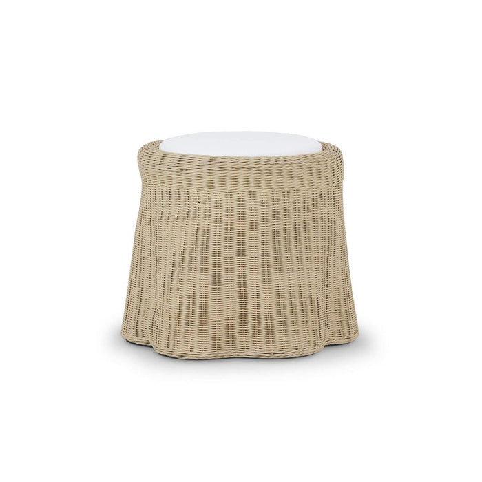 Bramble - Newport in Rattan Natural Round Small Ottoman w/ w/ Arctic White Performance Fabric - 28456RNATSF204---- - GreatFurnitureDeal