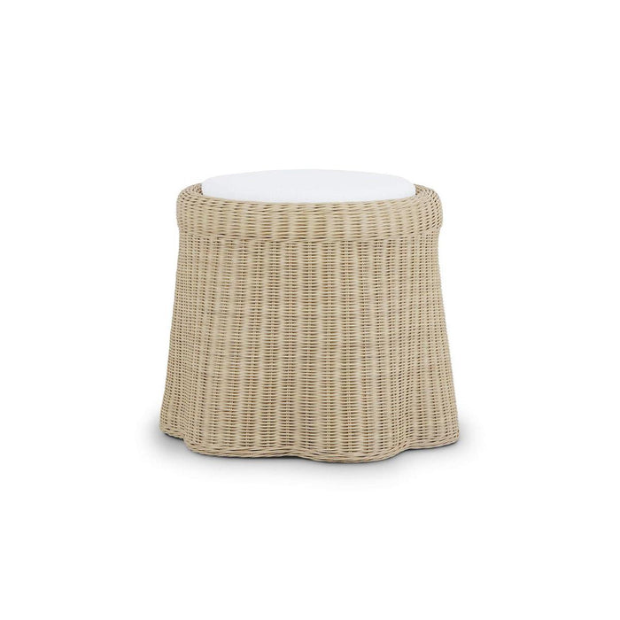 Bramble - Newport in Rattan Natural Round Small Ottoman w/ w/ Arctic White Performance Fabric - 28456RNATSF204---- - GreatFurnitureDeal