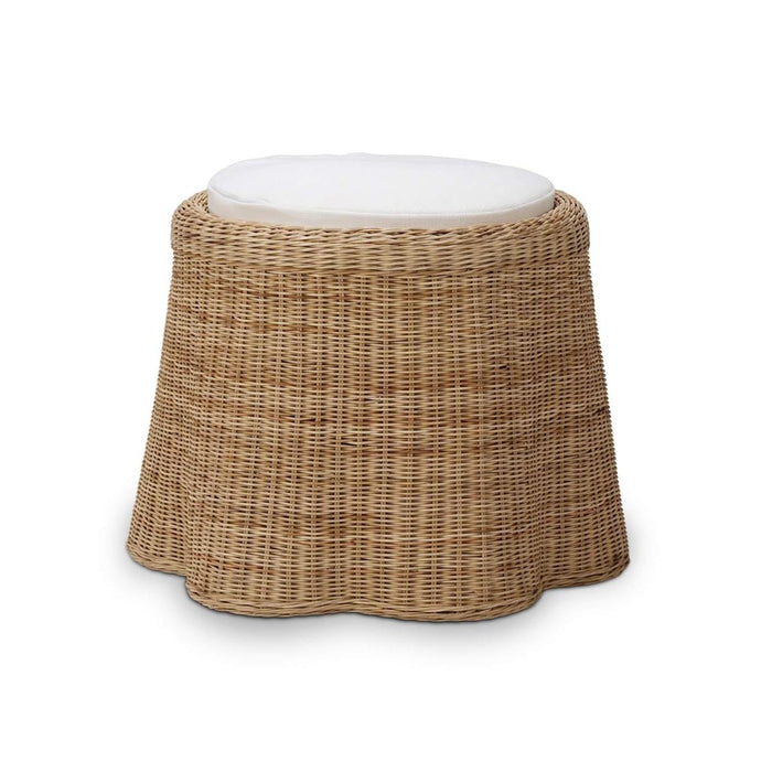 Bramble - Newport in Rattan Natural Round Small Ottoman w/ w/ Arctic White Performance Fabric - 28456RNATSF204---- - GreatFurnitureDeal