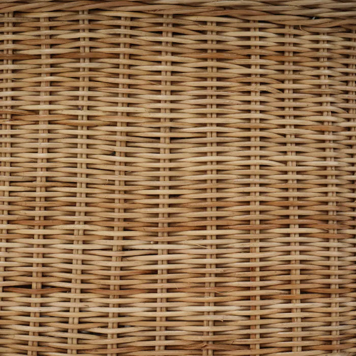 Bramble - Newport in Rattan Natural Round Small Ottoman w/ w/ Arctic White Performance Fabric - 28456RNATSF204---- - GreatFurnitureDeal