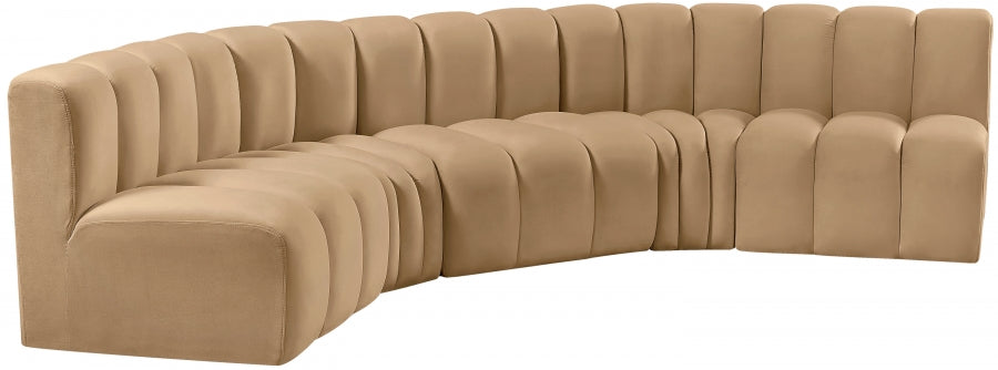 Meridian Furniture - Arc Velvet 5 Piece Sectional in Camel - 103Camel-S5A - GreatFurnitureDeal