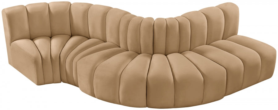 Meridian Furniture - Arc Velvet 5 Piece Sectional in Camel - 103Camel-S5B - GreatFurnitureDeal