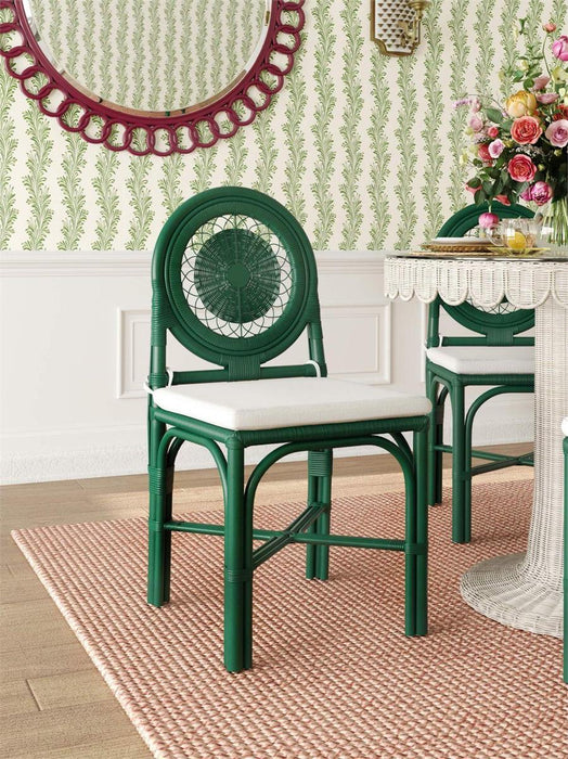 Bramble - Oceana Rattan Dining Chair in Jade Green w/ Arctic White Performance Fabric (Set of 2) - 28458JGRSF204----