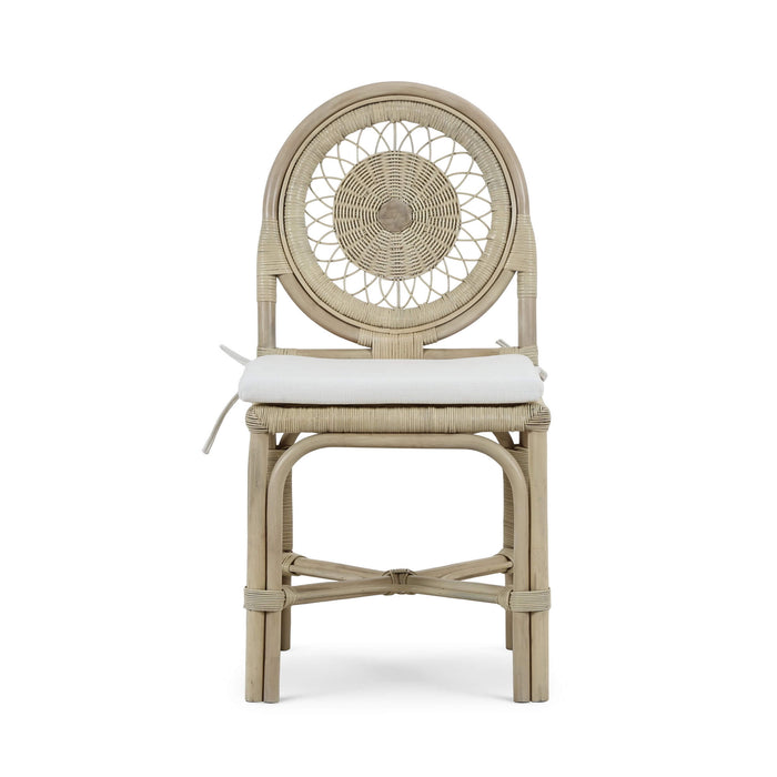 Bramble - Oceana Rattan Dining Chair in Natural Rattan w/ Arctic White Performance Fabric -Set of 2- 28458RNATSF204---- - GreatFurnitureDeal