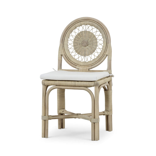 Bramble - Oceana Rattan Dining Chair in Natural Rattan w/ Arctic White Performance Fabric -Set of 2- 28458RNATSF204---- - GreatFurnitureDeal
