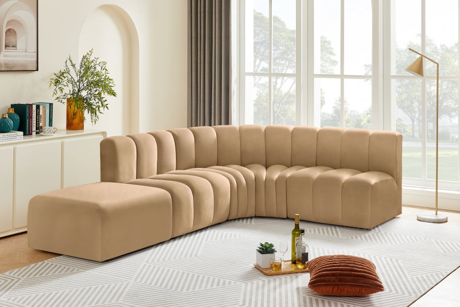 Meridian Furniture - Arc Velvet 5 Piece Sectional in Camel - 103Camel-S5C - GreatFurnitureDeal