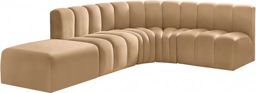 Meridian Furniture - Arc Velvet 5 Piece Sectional in Camel - 103Camel-S5C - GreatFurnitureDeal