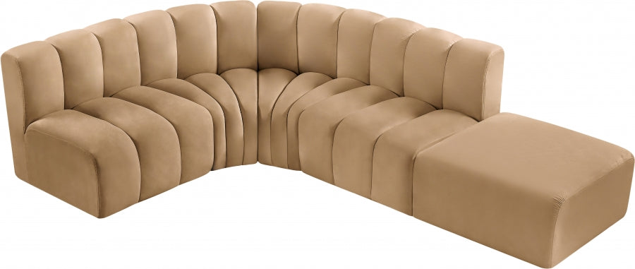 Meridian Furniture - Arc Velvet 5 Piece Sectional in Camel - 103Camel-S5C - GreatFurnitureDeal