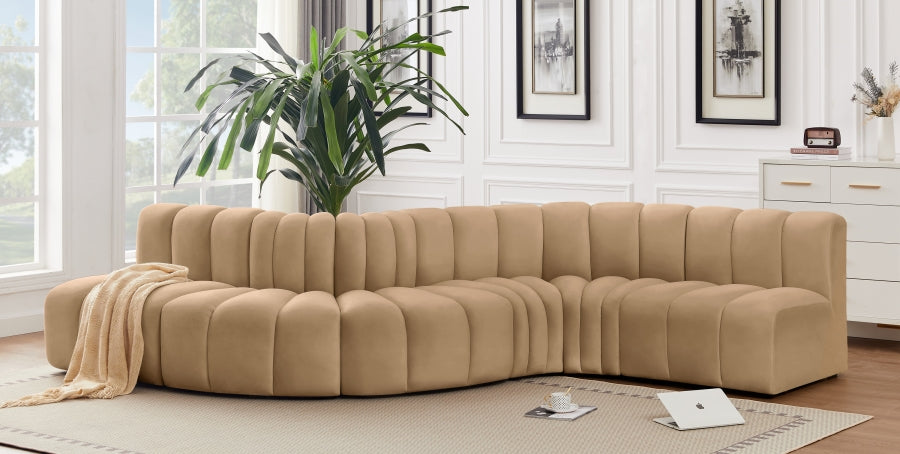 Meridian Furniture - Arc Velvet 6 Piece Sectional in Camel - 103Camel-S6A - GreatFurnitureDeal