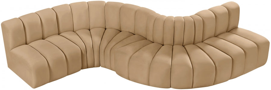 Meridian Furniture - Arc Velvet 6 Piece Sectional in Camel - 103Camel-S6A - GreatFurnitureDeal