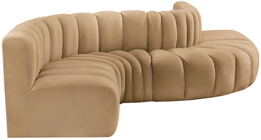 Meridian Furniture - Arc Velvet 6 Piece Sectional in Camel - 103Camel-S6A - GreatFurnitureDeal