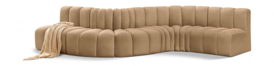 Meridian Furniture - Arc Velvet 6 Piece Sectional in Camel - 103Camel-S6A - GreatFurnitureDeal