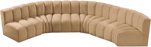 Meridian Furniture - Arc Velvet 6 Piece Sectional in Camel - 103Camel-S6B - GreatFurnitureDeal