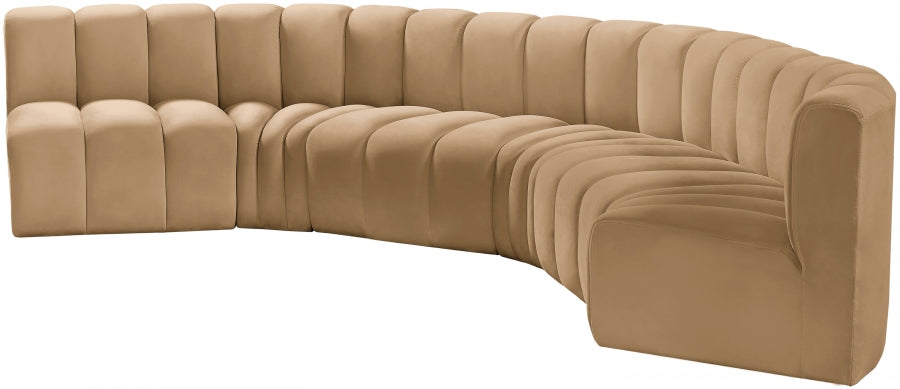 Meridian Furniture - Arc Velvet 6 Piece Sectional in Camel - 103Camel-S6B - GreatFurnitureDeal