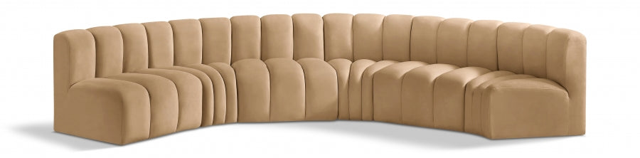 Meridian Furniture - Arc Velvet 6 Piece Sectional in Camel - 103Camel-S6B - GreatFurnitureDeal