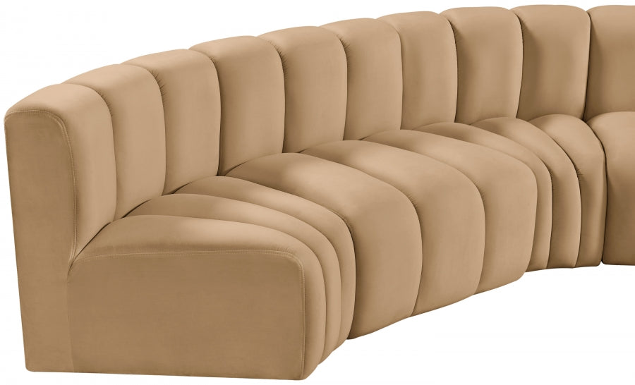 Meridian Furniture - Arc Velvet 6 Piece Sectional in Saddle - 103Saddle-S6D - GreatFurnitureDeal