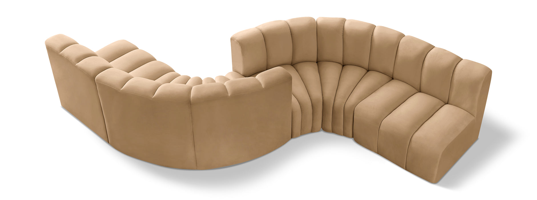 Meridian Furniture - Arc Velvet 6 Piece Sectional in Saddle - 103Saddle-S6D - GreatFurnitureDeal