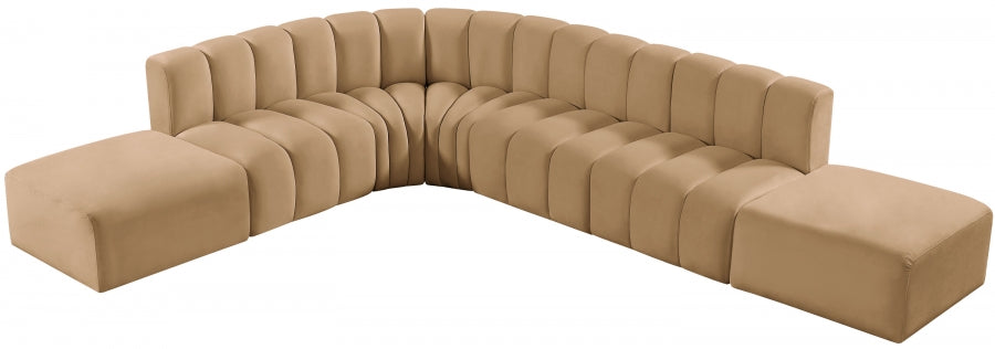 Meridian Furniture - Arc Velvet 7 Piece Sectional in Camel - 103Camel-S7A - GreatFurnitureDeal