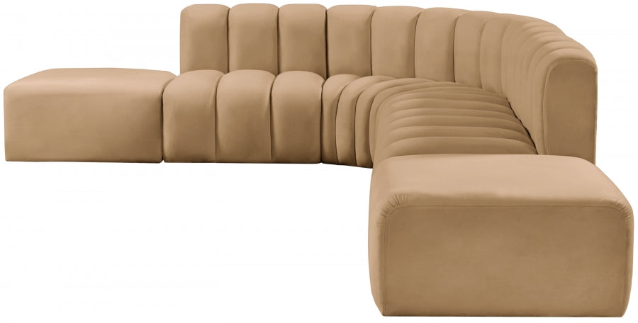 Meridian Furniture - Arc Velvet 7 Piece Sectional in Camel - 103Camel-S7A - GreatFurnitureDeal