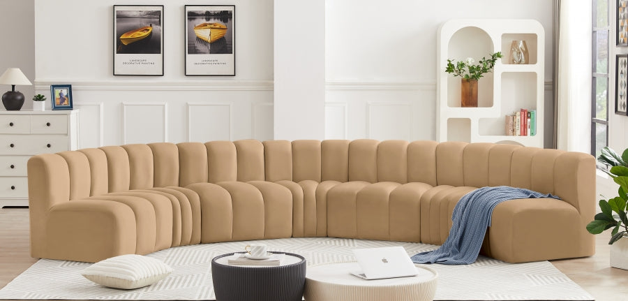 Meridian Furniture - Arc Velvet 7 Piece Sectional in Camel - 103Camel-S7B