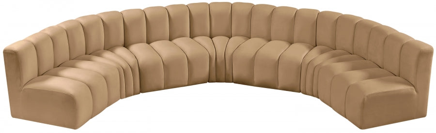 Meridian Furniture - Arc Velvet 7 Piece Sectional in Camel - 103Camel-S7B