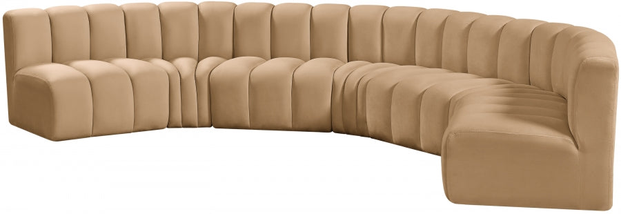 Meridian Furniture - Arc Velvet 7 Piece Sectional in Camel - 103Camel-S7B