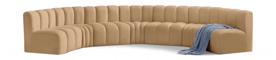 Meridian Furniture - Arc Velvet 7 Piece Sectional in Camel - 103Camel-S7B