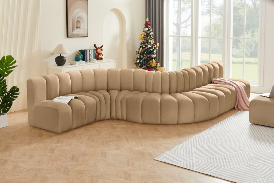 Meridian Furniture - Arc Velvet 7 Piece Sectional in Camel - 103Camel-S7C