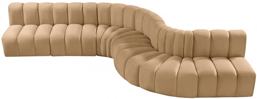 Meridian Furniture - Arc Velvet 7 Piece Sectional in Camel - 103Camel-S7C