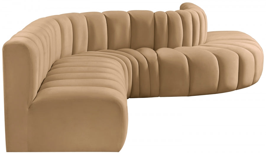 Meridian Furniture - Arc Velvet 7 Piece Sectional in Camel - 103Camel-S7C