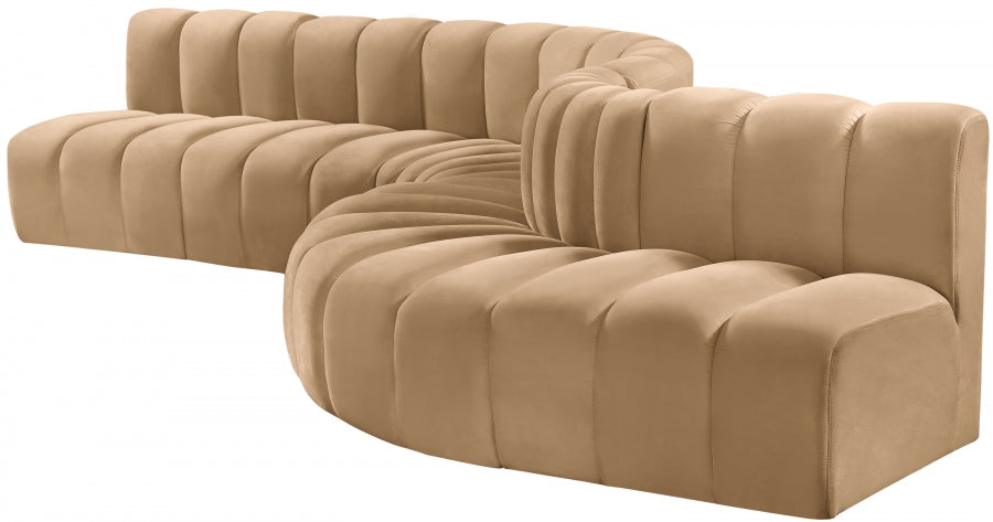 Meridian Furniture - Arc Velvet 7 Piece Sectional in Camel - 103Camel-S7C