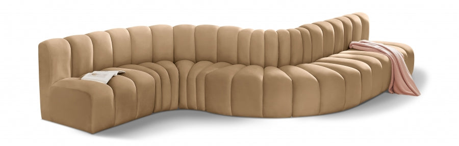 Meridian Furniture - Arc Velvet 7 Piece Sectional in Camel - 103Camel-S7C