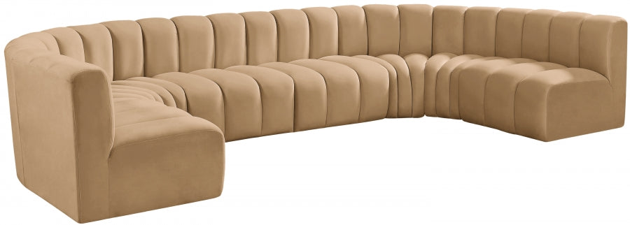 Meridian Furniture - Arc Velvet 8 Piece Sectional in Camel - 103Camel-S8A