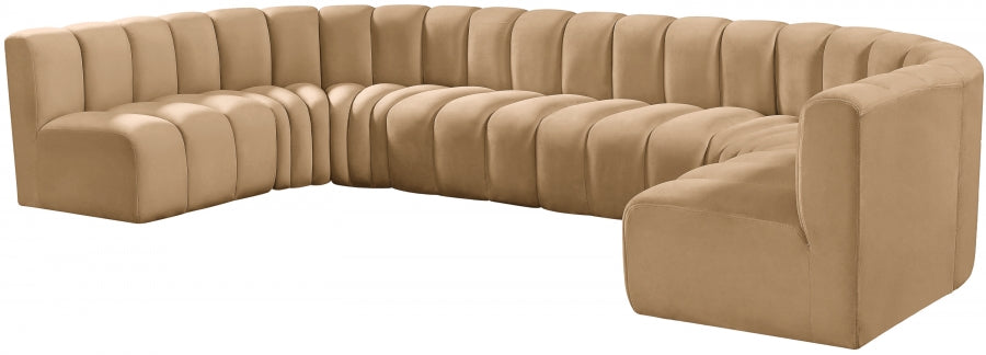 Meridian Furniture - Arc Velvet 8 Piece Sectional in Camel - 103Camel-S8A