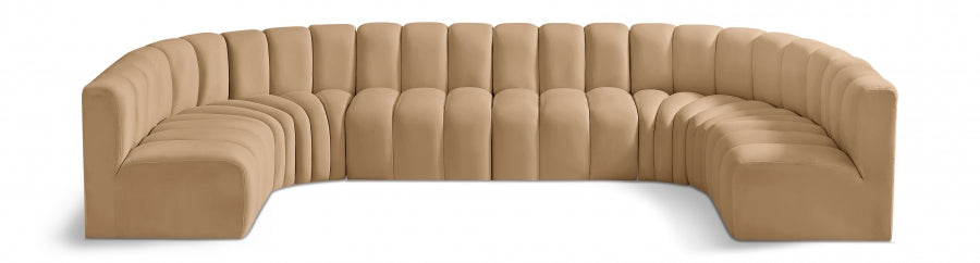 Meridian Furniture - Arc Velvet 8 Piece Sectional in Camel - 103Camel-S8A